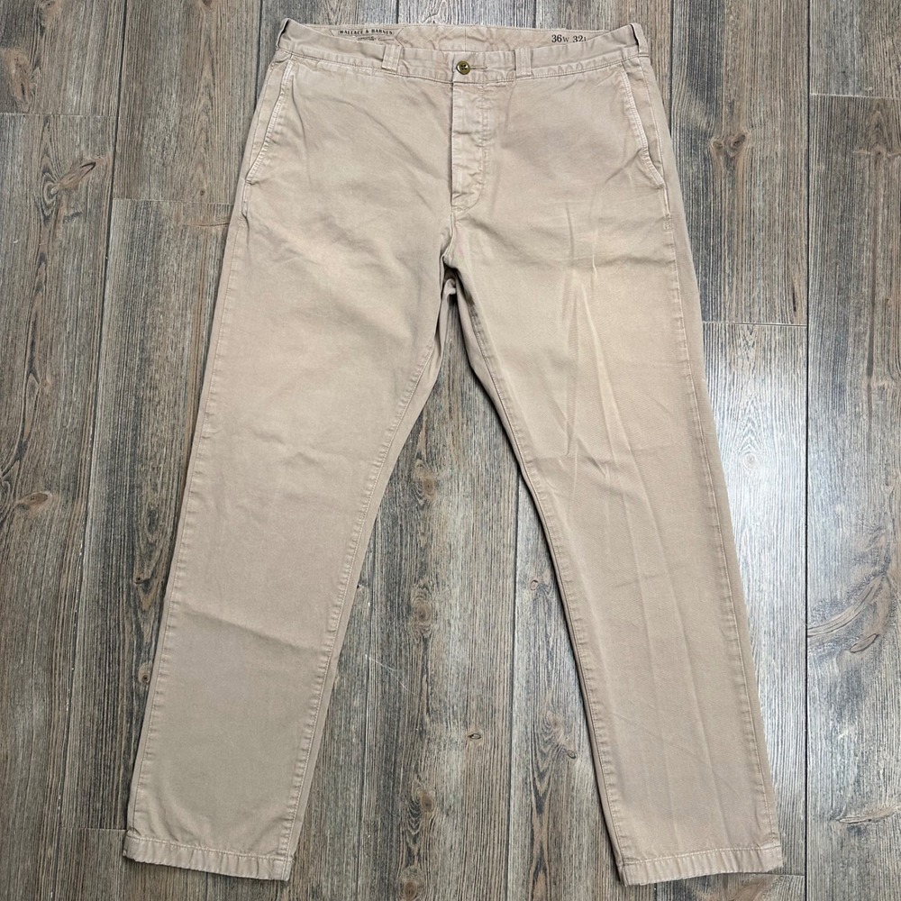 Wallace & Barnes Chino Pants Mens 36x32 Khaki Tessuti di Sondrio Italian Fabric